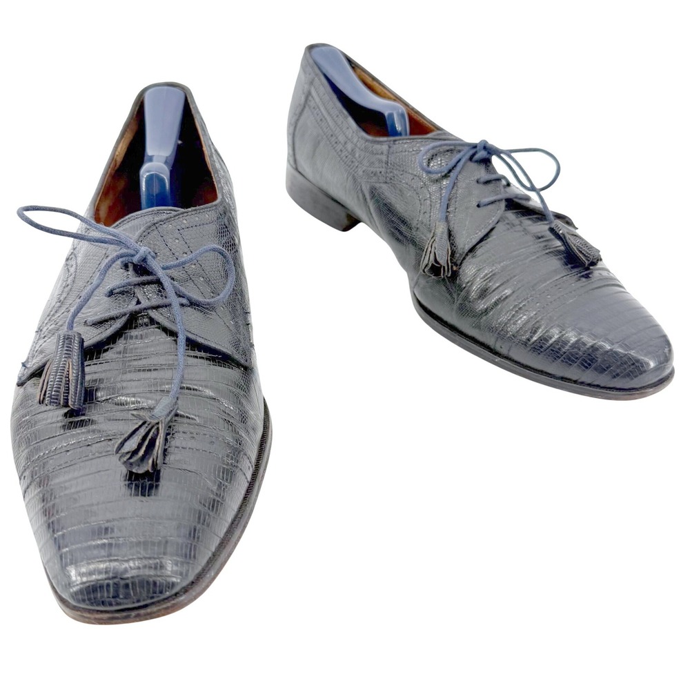 Giorgio Brutini Oxford Men Navy Genuine Lizard Skin Tassel Lace Dress Shoes